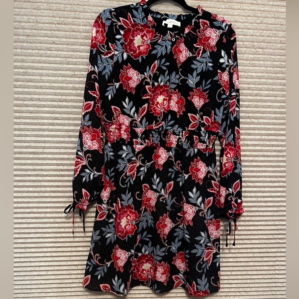 Ann Taylor Loft dress, beautiful lined dress with smocking and long sleeves.